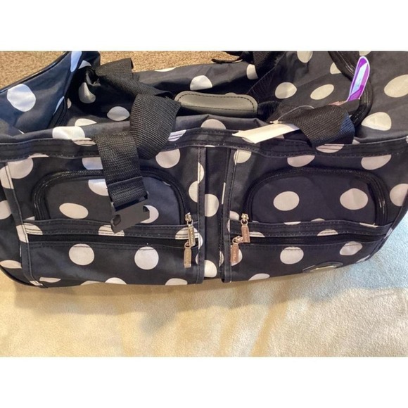 Rockland Soft-sided rolling duffle bag, black and white polka dot NWT - Picture 1 of 8